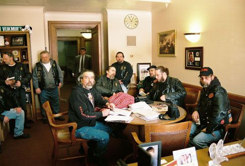 Members Of The Road Runners MC And Saints MC Meet In Representative Leah Vukmir's Office